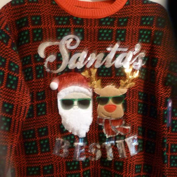Holiday Special  Santa's Bestie Christmas Sweater Red Green/ NEW  sz L - Picture 2 of 8